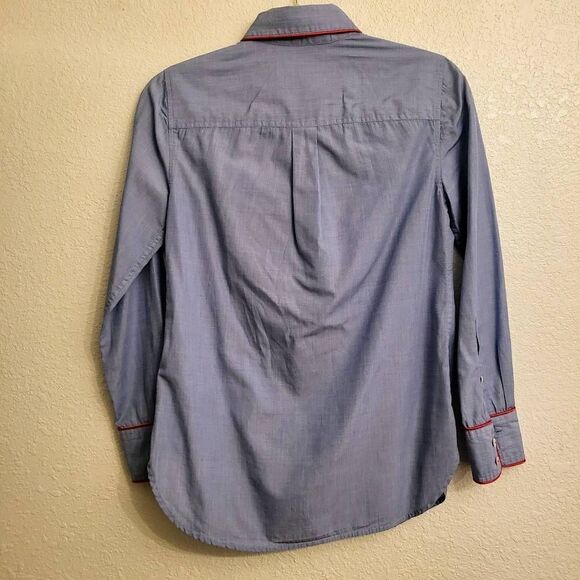 NWOT J. Crew Blue Pajama-Style Classic Effortless Button-down Top w/ red trim - Picture 4 of 5